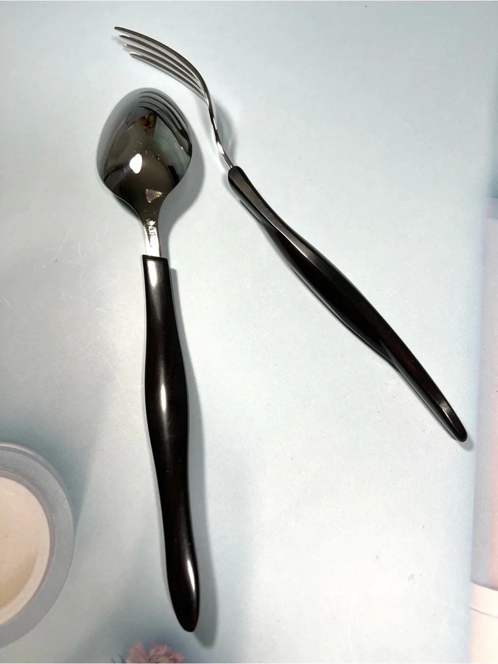 NEW CUTCO STAINLESS STEEL CLASSIC BLACK HANDLE SOUP SPOON & DINING FORK SET
